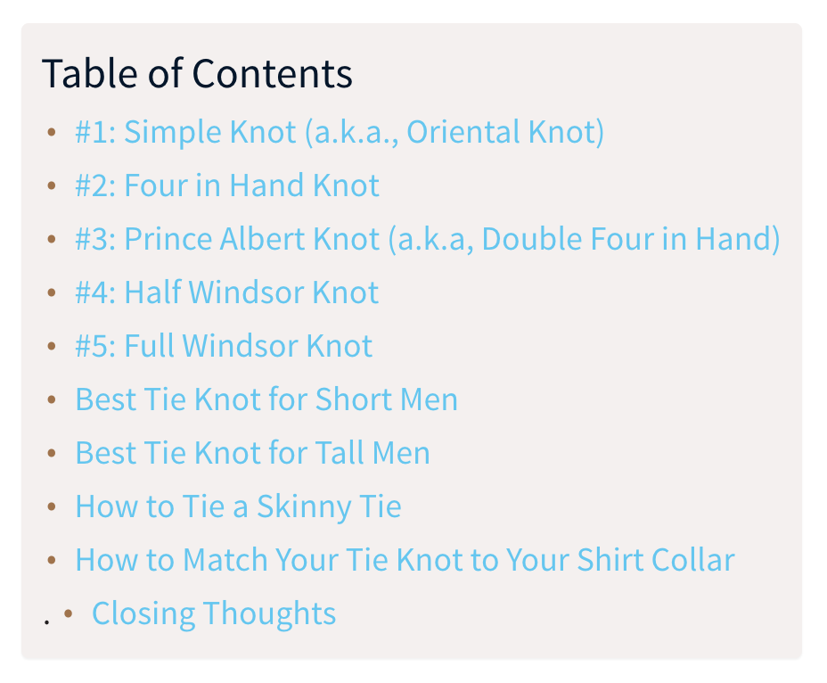Table of Contents in WordPress